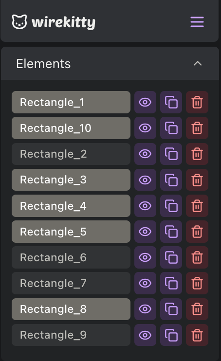 Wirekitty left toolbar