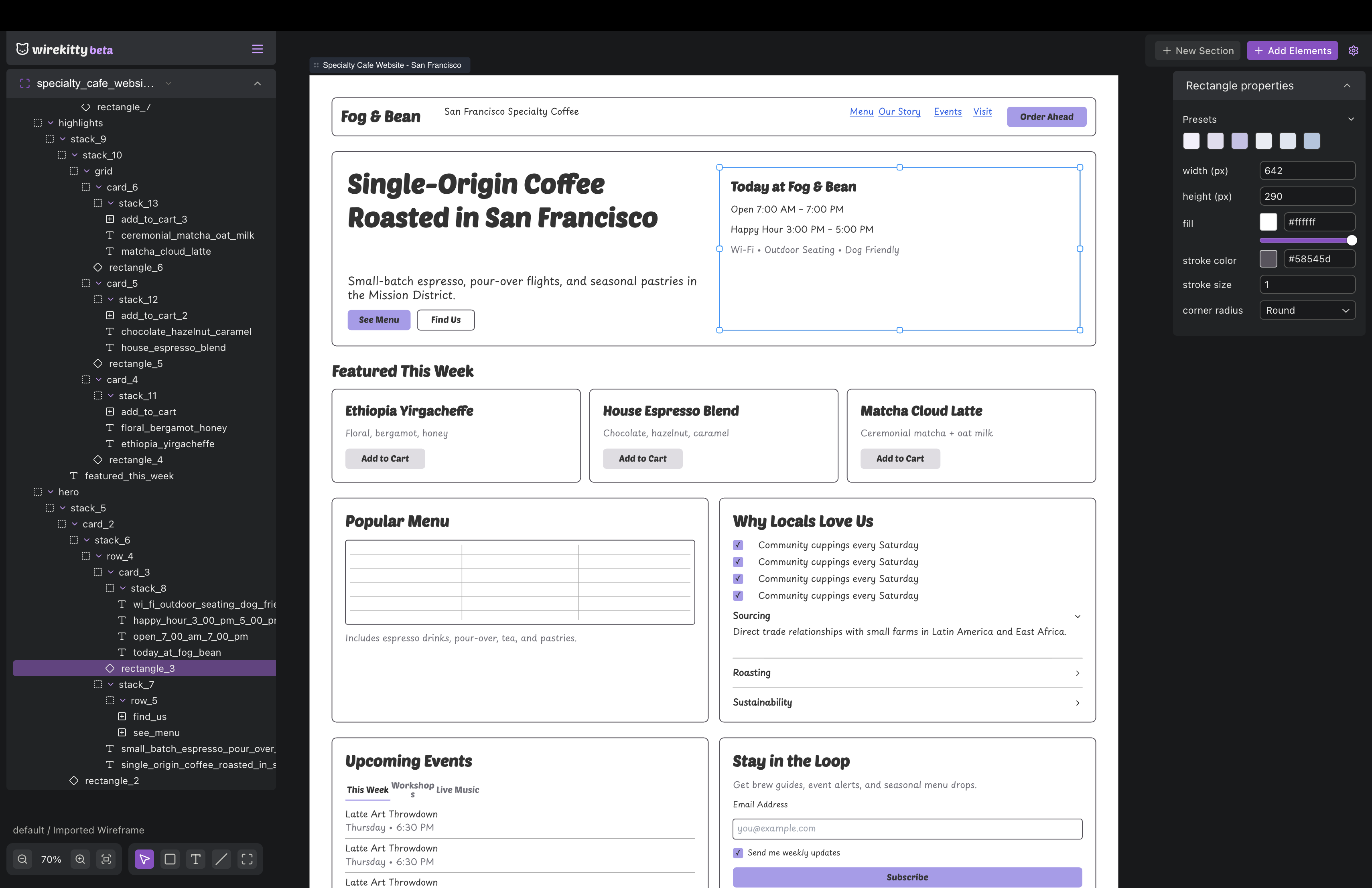 Cafe product screenshot